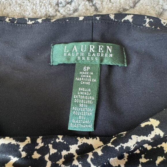 Lauren Ralph Lauren Women's 6P Dress Black & Beige‎ Abstract Pattern Polyester - Picture 3 of 4